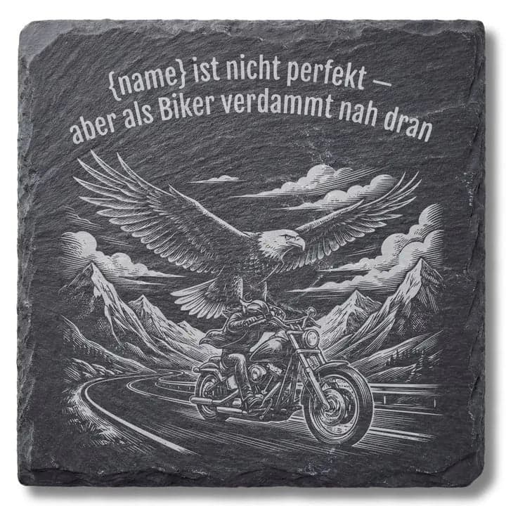 Schieferuntersetzer Biker Spruch „Nicht perfekt“ – Motorrad
