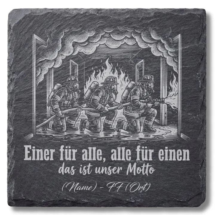 Schieferuntersetzer Feuerwehr «Einer für alle» – Innenangriff