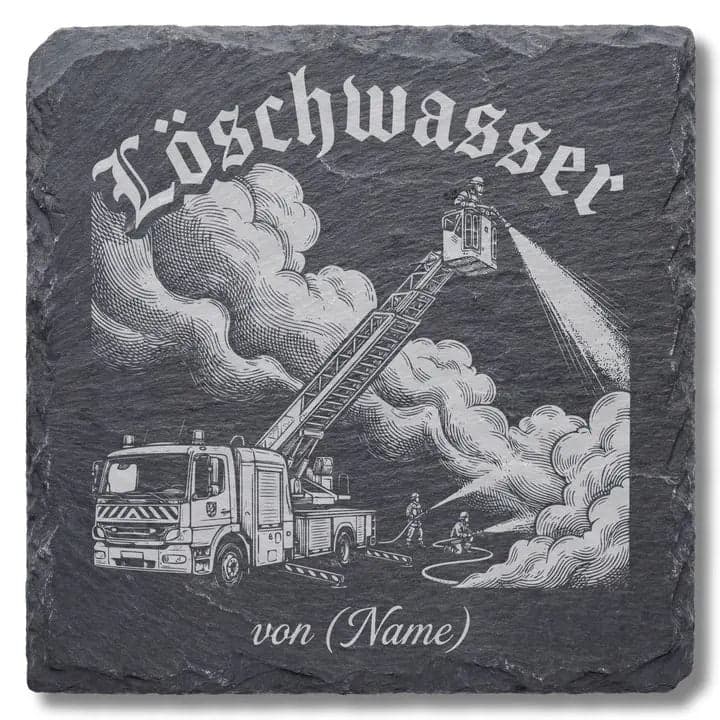 Schieferuntersetzer „Löschwasser“ – Geschenk Feuerwehr
