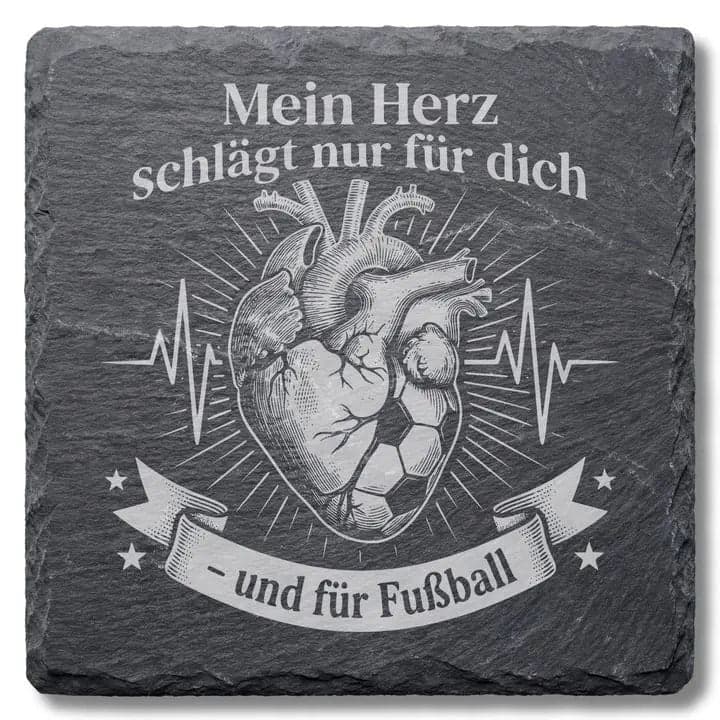 Schieferuntersetzer Fußball Spruch „Mein Herz schlägt…“