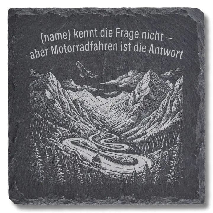 Schieferuntersetzer Motorrad Spruch «Kennt die Frage nicht»