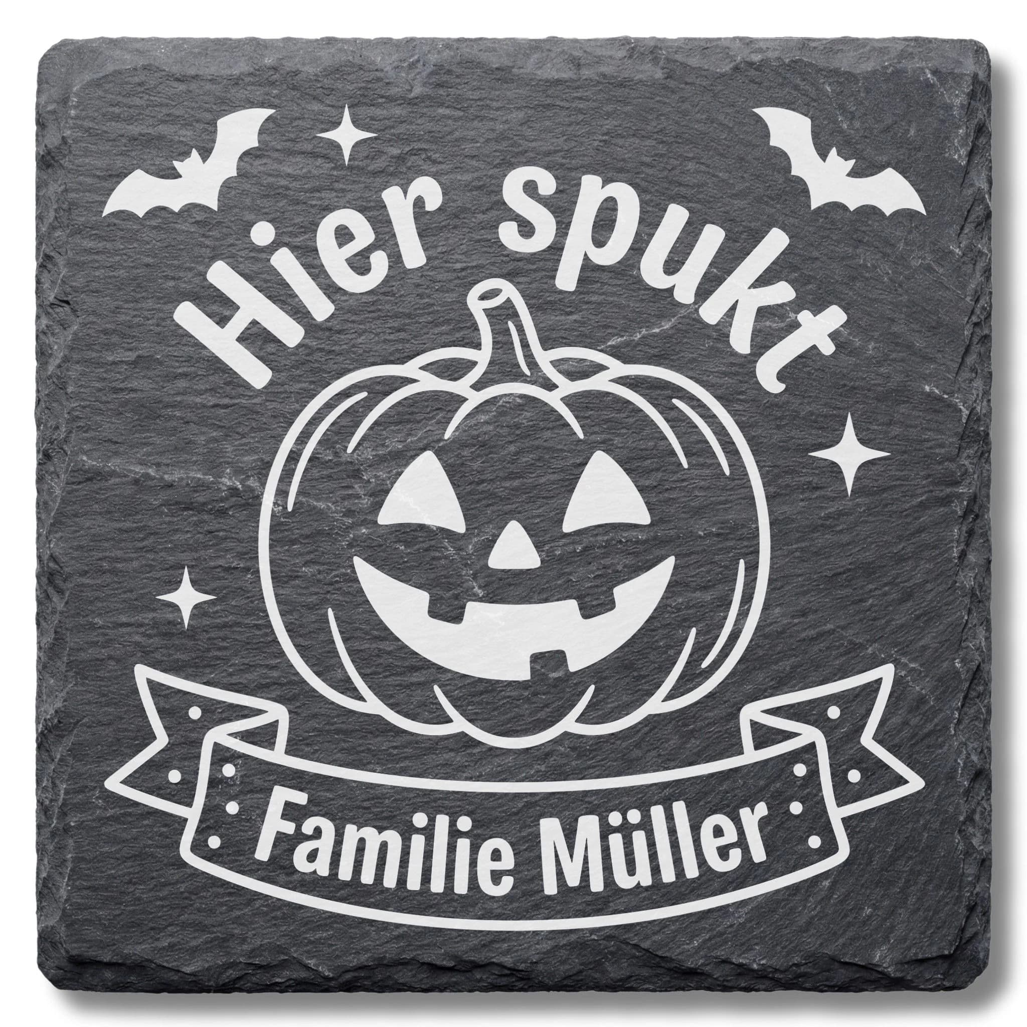 Halloween Schieferuntersetzer – Hier spukt Familie … | personalisiert