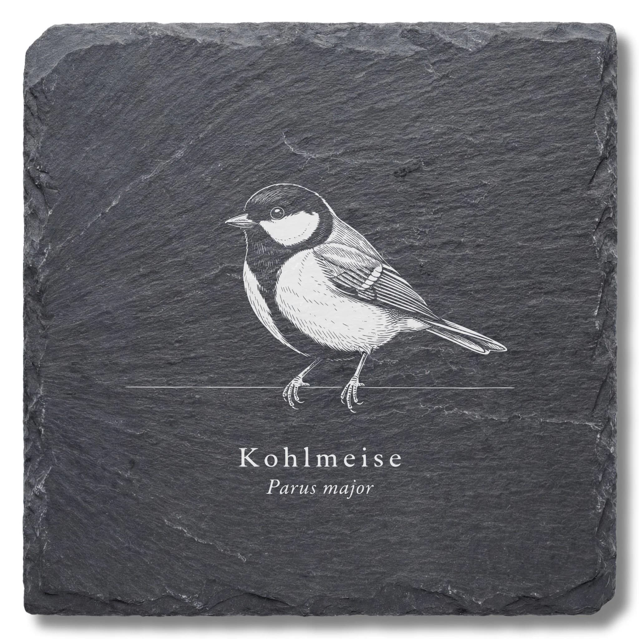 Geschenke für Vogelfreunde: Kohlmeise als Schieferuntersetzer