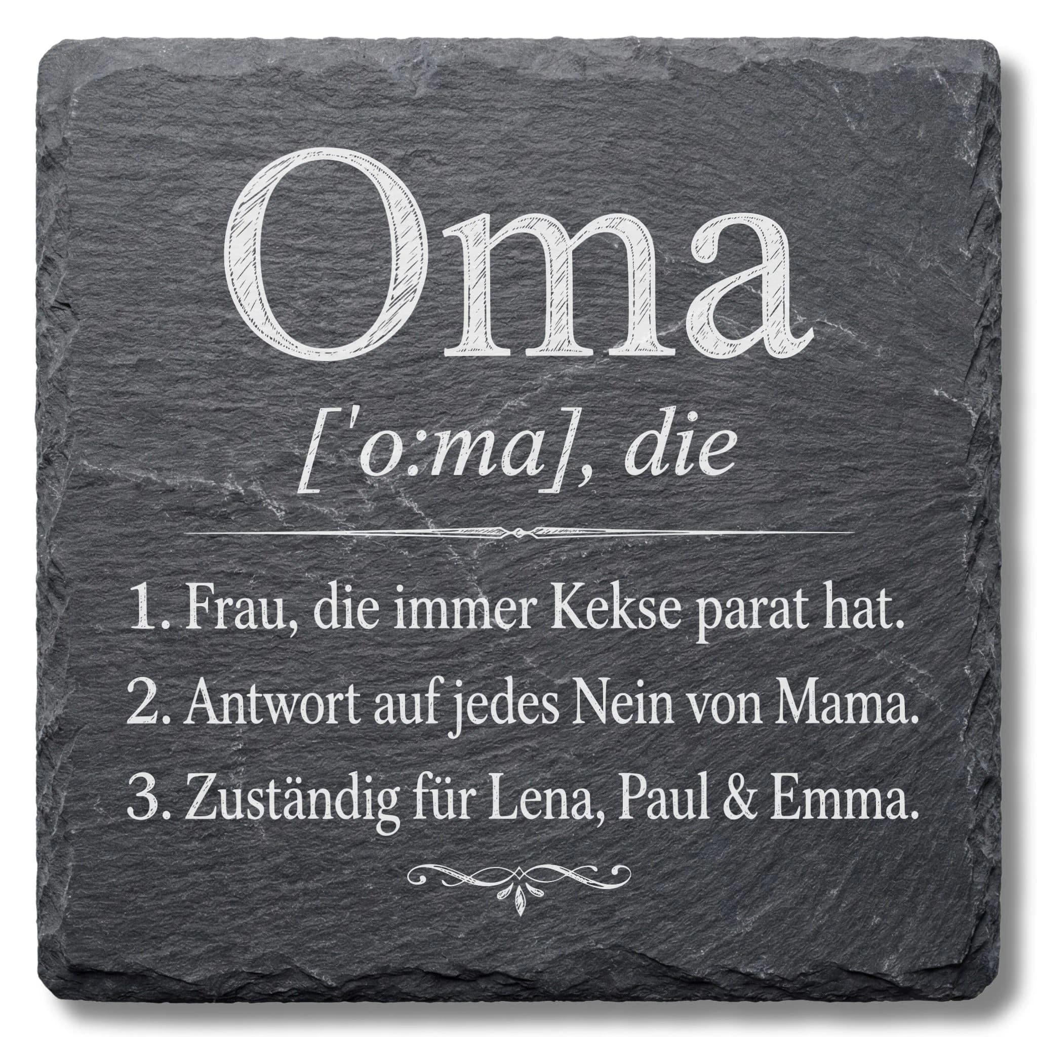 Oma Schieferuntersetzer – Das ist Oma | Lexikon-Eintrag mit Enkelnamen