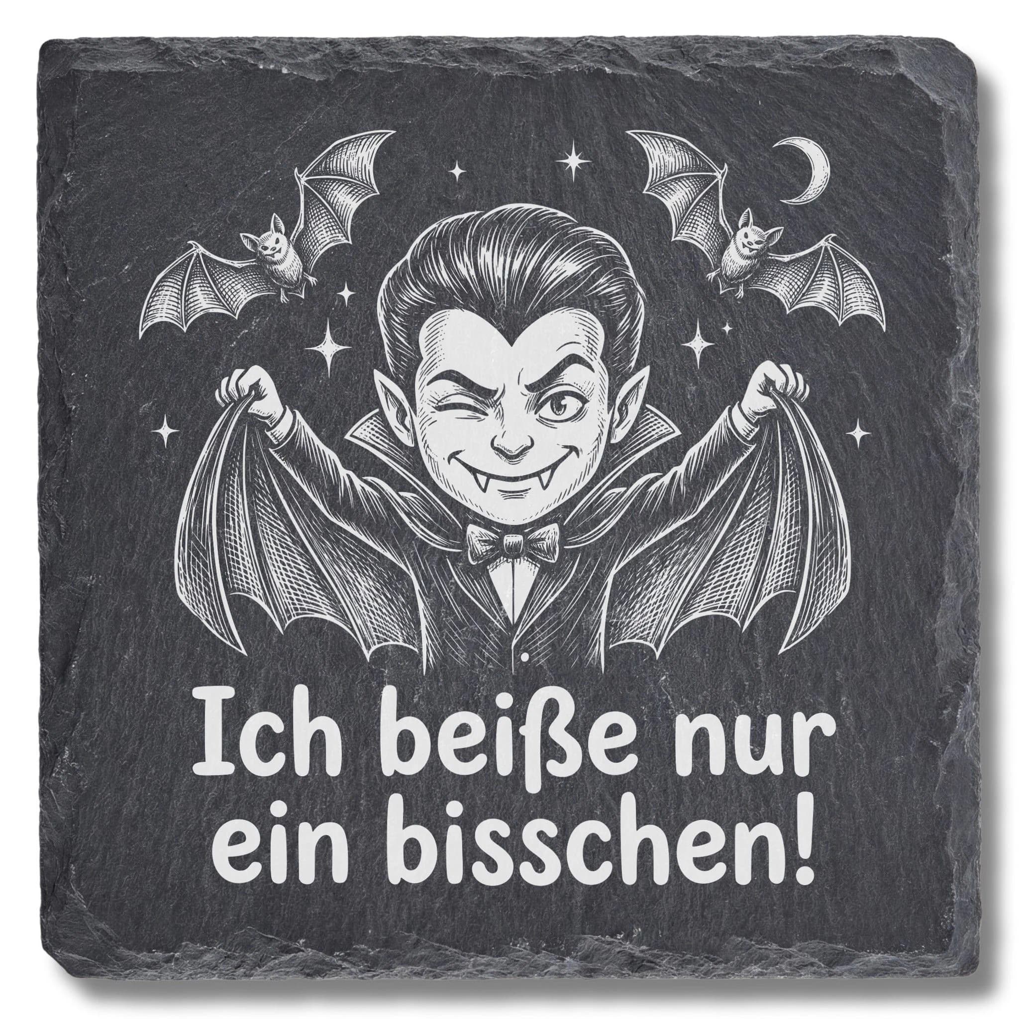 Halloween Untersetzer Vampir – Ich beiße nur ein bisschen | Schiefer